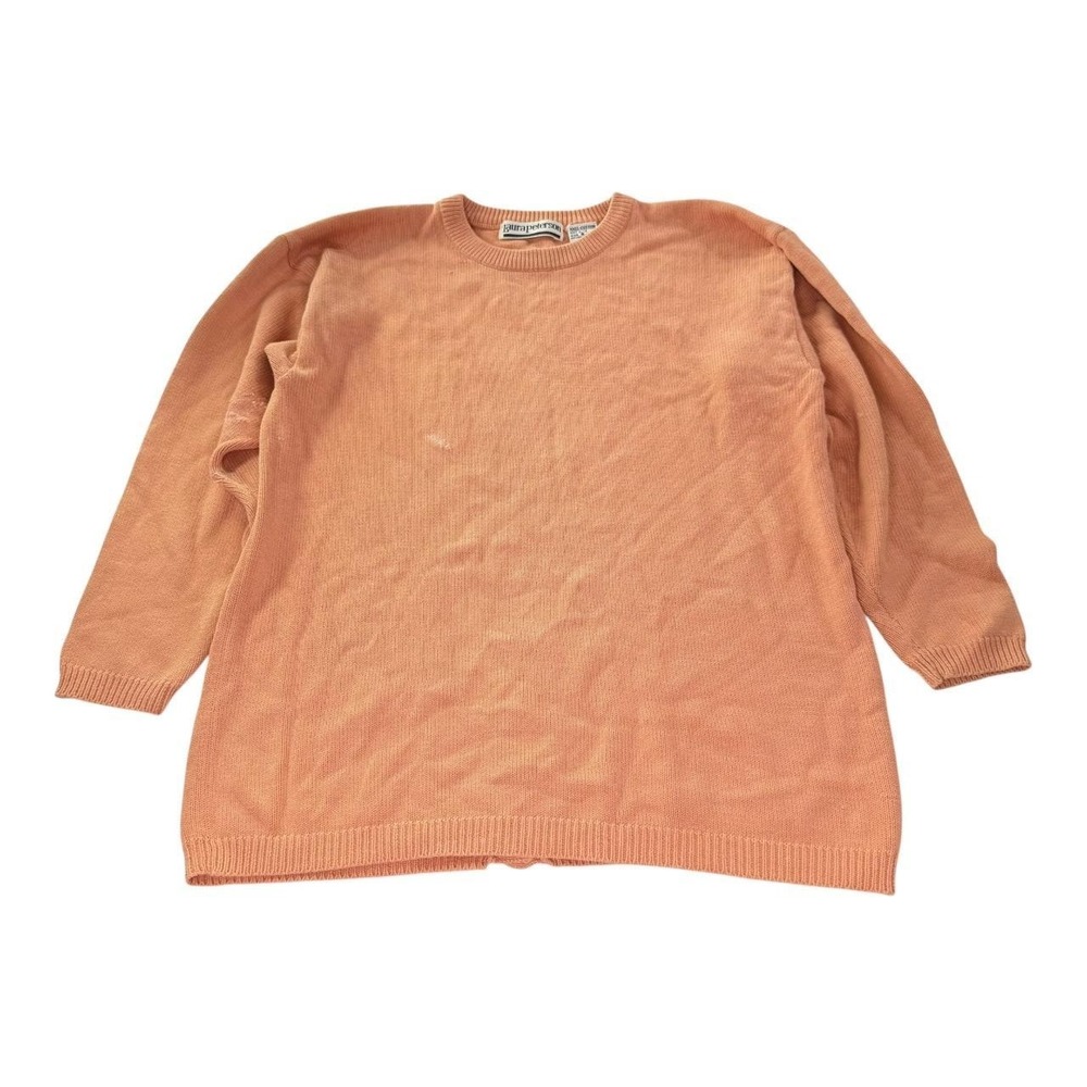 Laura Peterson Peach Cotton Sweater Women's Size Small Button Back Cottagecore